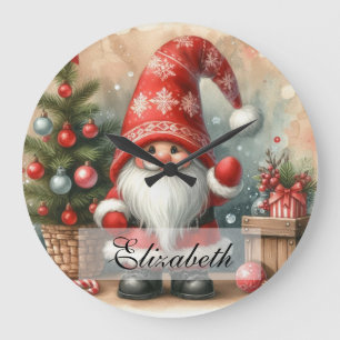 Schattige Vintage Kerst Kabouters Watercolor Kunst Grote Klok