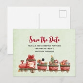 Schattige vintage kerst trein met speelgoed Save t Uitnodiging Briefkaart (Voorkant / Achterkant)