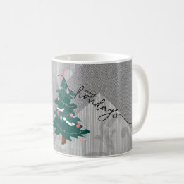Schattige Vintage Kerstboom Grijs Bloemen Textiel Koffiemok