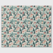 Schattige vintage kerstdorp cadeaupapier (Vlak)