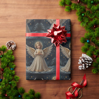 Schattige Vintage Kerstengel Cadeaupapier