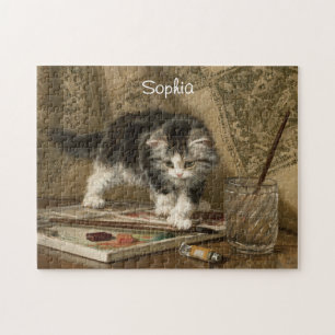 Schattige Vintage Kittens Kunst, Naam Legpuzzel