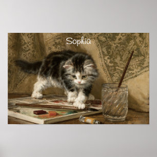 Schattige Vintage Kittens Kunst, Naam Poster