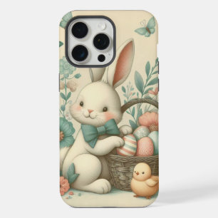 Schattige, vintage paashaas & kuiken iPhone 15 pro max hoesje