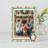 Schattige Vintage Pinguïnfamilie Foto Feestdagenkaart (Staand voorkant)