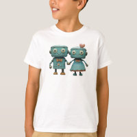 Schattige Vintage Robots in Liefde Koppel Kunst