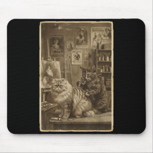 Schattige Vintage Sepia Kat Tattoo Artiest Muismat