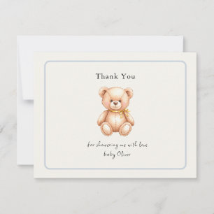 Schattige vintage teddybeer jongens babyshower bedankkaart