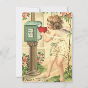 Schattige Vintage Valentijn Cupido Cherubijn Notitiekaartje
