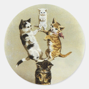 Schattige vintage victoriaanse katten kittens spel ronde sticker