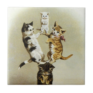 Schattige vintage Victoriaanse katten kittens spel Tegeltje