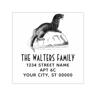 Schattige vintage zeeotter naam retouradres zelfinktende stempel