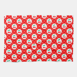 Schattige vintage zomer kersen op helder rood theedoek