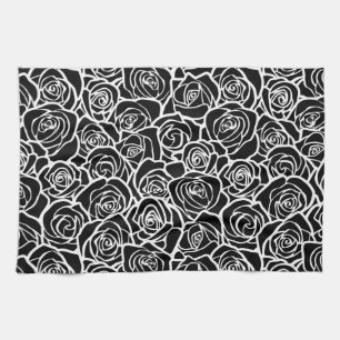 Schattige vintage zwarte en witte rozen theedoek