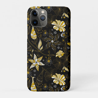Schattige vintage zwarte gouden bloem achtergrond iPhone 11 pro hoesje