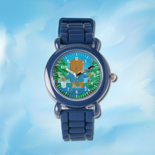 Schattige vissen bruin beer kind gepersonaliseerd  horloge