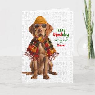 Schattige Vizsla-hond Grappige Vlooien Navidog met Feestdagen Kaart