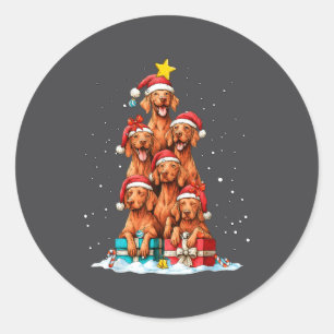 Schattige Vizsla Viszla Hond Kerstboom Kerstmuts Ronde Sticker