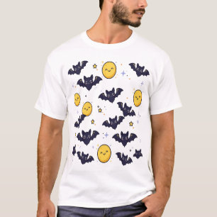 Schattige vleermuizen en maan Halloween-patroon T-shirt
