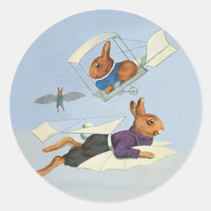 Schattige Vliegend Konijntje - Antropomorf Ronde Sticker
