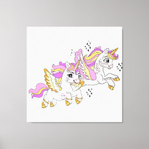 Schattige vliegende eenhoorns canvas afdruk