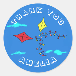 Schattige vliegers rood geel naam kinderen verjaar ronde sticker