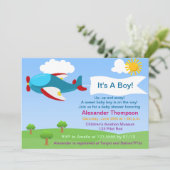 Schattige Vliegtuig Jongen Baby shower Uitnodiging (Staand voorkant)