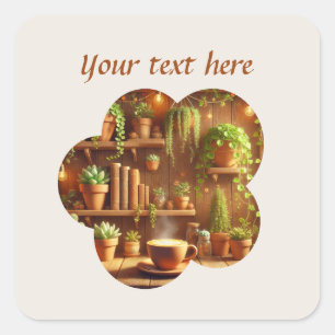 Schattige Voeg jouw tekst coffeeshop toe Vierkante Sticker