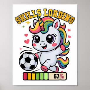 Schattige Voetbal Eenhoorn Vaardigheden Laden Win  Poster