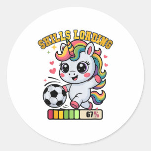 Schattige Voetbal Eenhoorn Vaardigheden Laden Win Ronde Sticker
