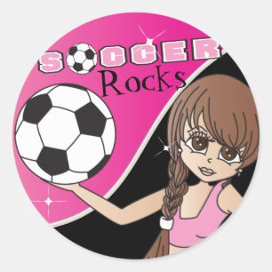 Schattige Voetbal Meisje Speler - Roze Ronde Sticker