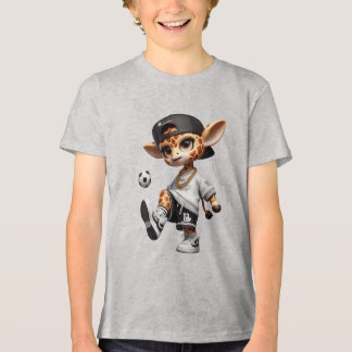 Schattige Voetbalgiraffe Kinderen Tri-Blend Shirt