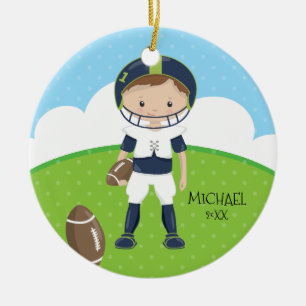 Schattige Voetbalspeler Gepersonaliseerd Gedateerd Keramisch Ornament