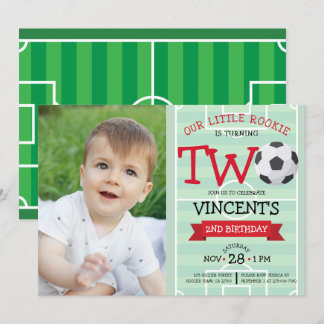 Schattige voetbalveld & lint Foto 2e verjaardag Kaart