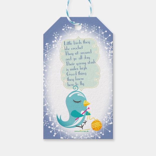 Schattige vogelhaak haakgaren Kerst label Cadeaulabel (Voorkant)