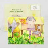 Schattige Vogelhuis Nieuw Huis Aankondigingskaart (Voorkant / Achterkant)
