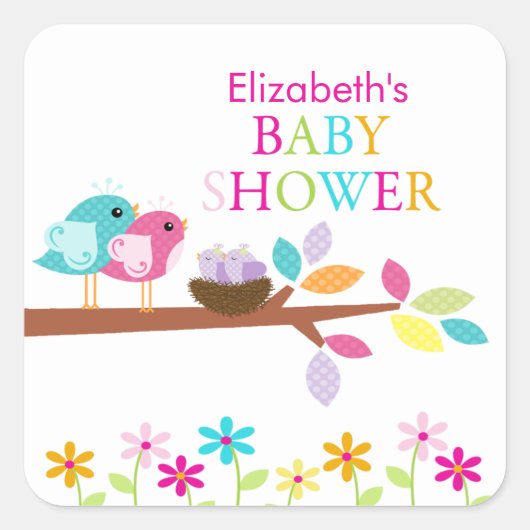 Schattige vogelnest dank je tweeling Baby shower p Vierkante Sticker (Voorkant)