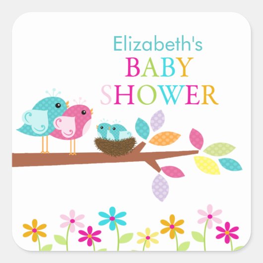Schattige vogelnest dank je tweeling Baby shower p Vierkante Sticker (Voorkant)