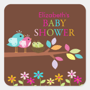 Schattige vogelnest dank je tweeling Baby shower p Vierkante Sticker