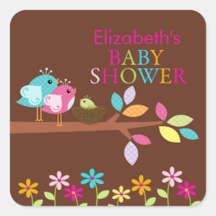 Schattige vogelnest dank u Baby shower vierkant Vierkante Sticker