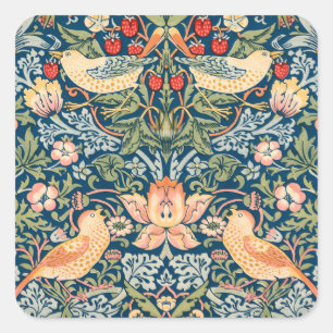Schattige Vogels, Aardbeien Dief Vintage Kunst Vierkante Sticker