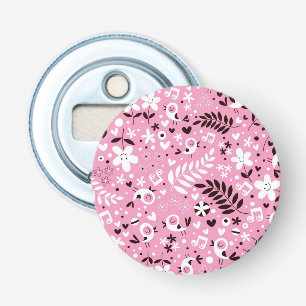 schattige vogels en roze bloemen button flesopener