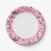 schattige vogels en roze bloemen papieren bordje (Voorkant)