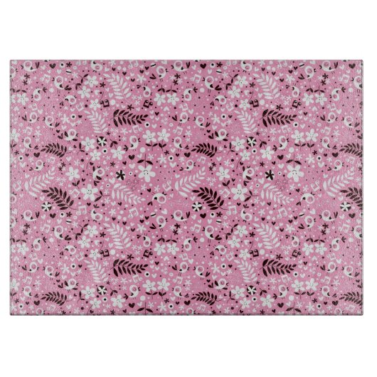 schattige vogels en roze bloemen snijplank (Voorkant)