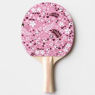 schattige vogels en roze bloemen tafeltennisbatje