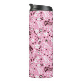 schattige vogels en roze bloemen thermosbeker (Geroteerd rechts)