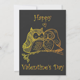 Schattige Vogels Liefdeskoppel Uil Romance Lijn Ku Feestdagenkaart