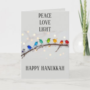 Schattige Vogels Vrede Liefde Licht Hanukkah Feestdagen Kaart