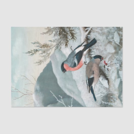 Schattige vogeltje- Bullfinch, Kunst Tissuepapier (Voorkant)