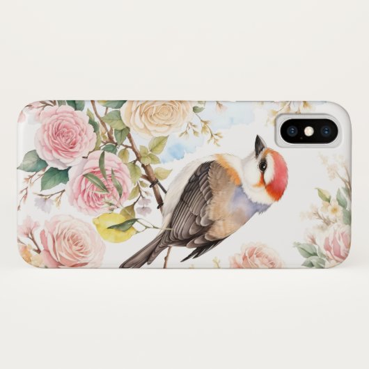Schattige vogeltje en kleurrijke bloemen Case-Mate iPhone case (Achterkant (horizontaal))